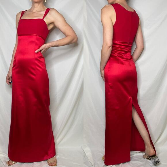 Vintage Cache red satin dress column cocktail maxi square‎ neck sleeveless S - Picture 15 of 17